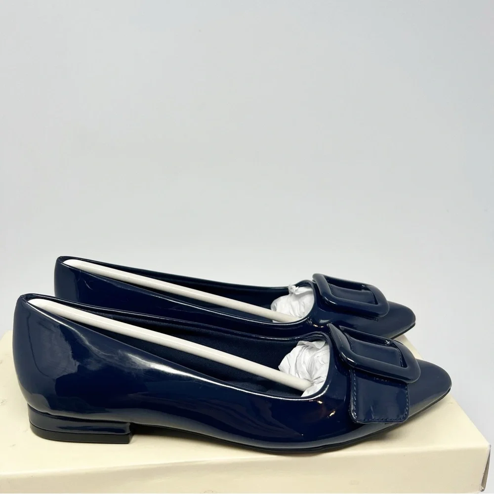 Anne Klein Navy Patent Loafers - Picture 3 of 7